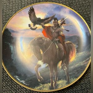 Native Warrior Decorative Collector Plate - Brown, Orange, Gold